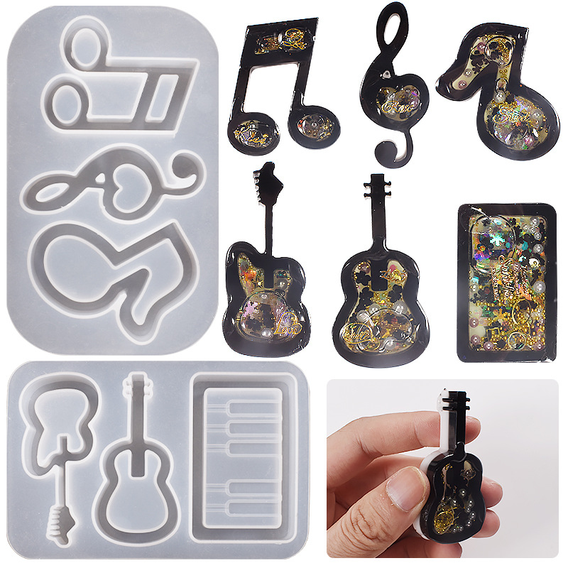 Music Note Resin Molds Pendant Silicone Molds Shaker Epoxy Molds Guitar Violin Piano Casting Molds for Pendant Necklace Ornament, 3D DIY Decor Crafts (2 Shapes)