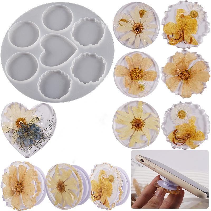 Phone Grip On Top Epoxy Resin Casting Kit , 7 Shapes Silicone Molds DIY Holder Socket Art Craft, Keychain, Jewelry, Pendant Making Supplies