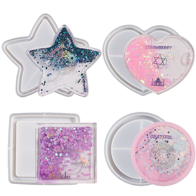 Wholesale DIY Resin Square Round Love Star Shaker Coaster Set Photo Frame Casting Silicone Mold (4 Shapes)