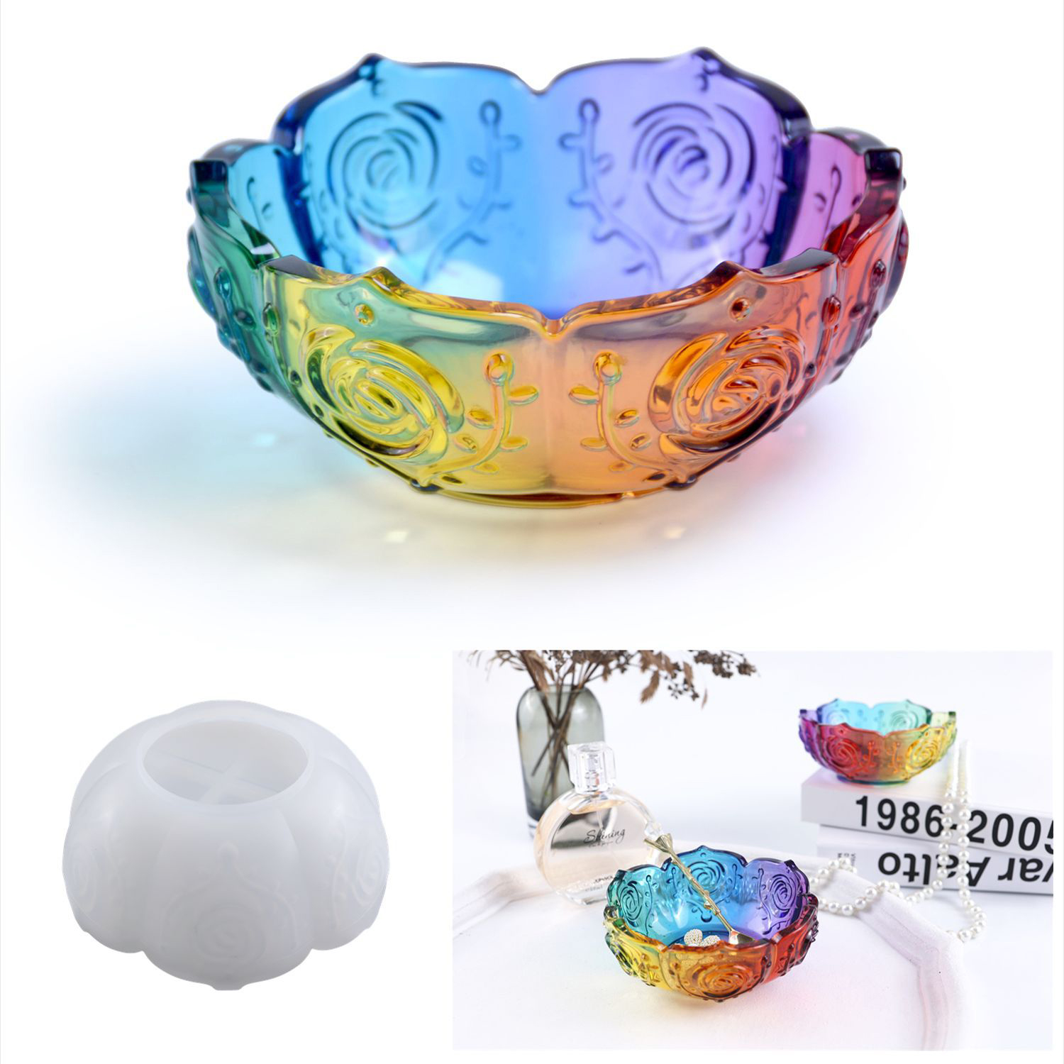 Flower Tray Resin Mold, Lotus Bowl Silicone Mold for Epoxy Resin Casting, Unique Resin Concrete Mold for DIY Jewelry Holder Trinket Container Box Candle Holder Home Table Decoration