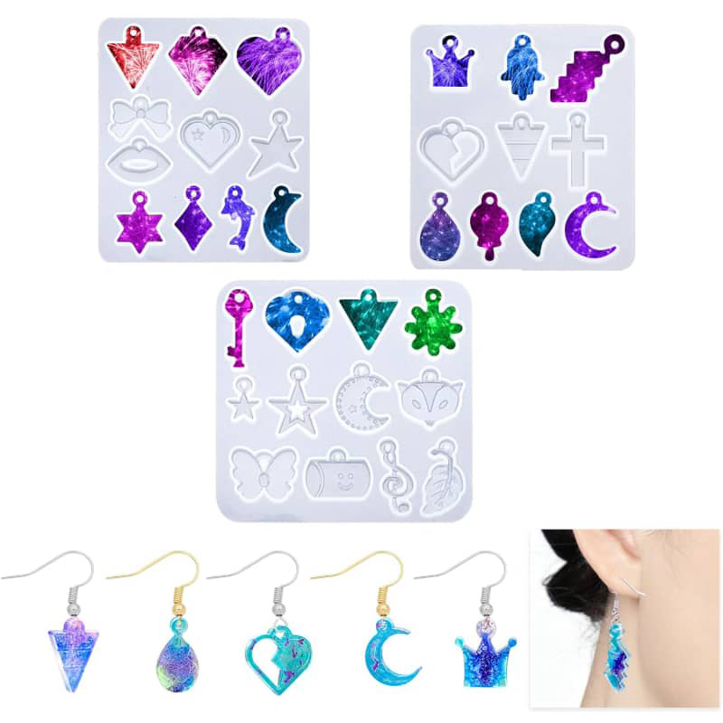 Resin Earring Molds, Silicone Resin Jewelry Molds Set with Earring Hooks and Jump Rings, Earring Molds for Pendant, Earrings, Necklace, Keychains