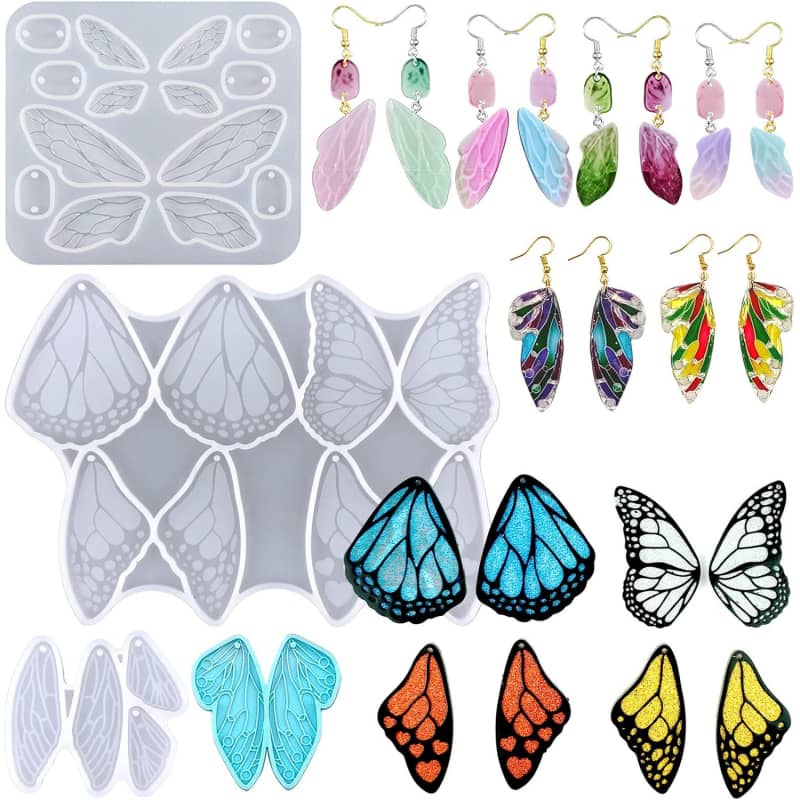 4PCS Butterfly Wings Silicone Earring Molds Fairy Wings Epoxy Resin Casting Mold Jewelry Pendant DIY Crystal Dragonfly Insect Wing Feather Drop Charms Craft Making Studs Necklace Keychain