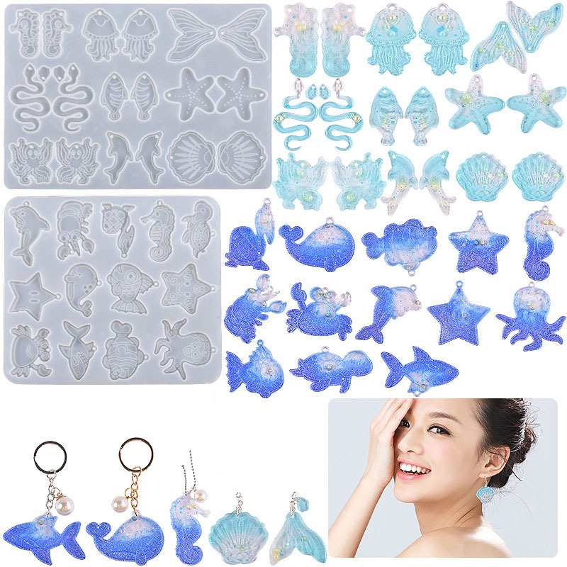 DIY Ocean Series Resin Earrings Pendant Silicone Mold Jellyfish Shells Sea Animals Mold for Jewelry Making