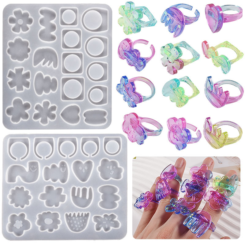 Factory Wholesale Crystal Resin Ring Silicone Mold Mirror Flower Finger Ring Jewelry Mold for DIY Making