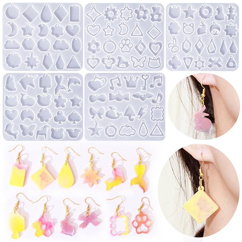 Whole DIY Resin Small Geometric Earrings Silicone Mold Small Animal Love Star Earrings Pendant Jewelry Charm Molds