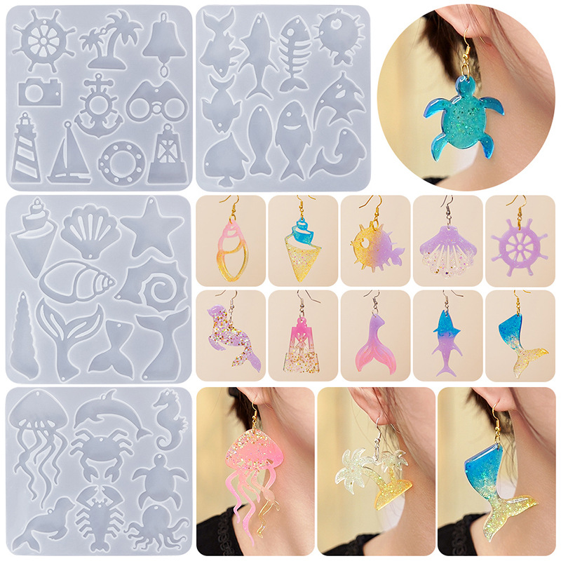 Crystal Drip Earrings Pendant Mold Seashells Dolphins Anchors Silicone Molds