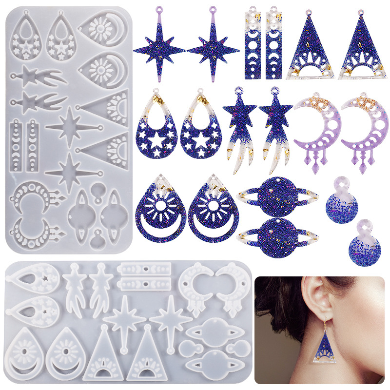 Factory Wholesale DIY Crystal Resin Moon Meteor Astronomical Star Earrings Pendant Keychain Silicone molds