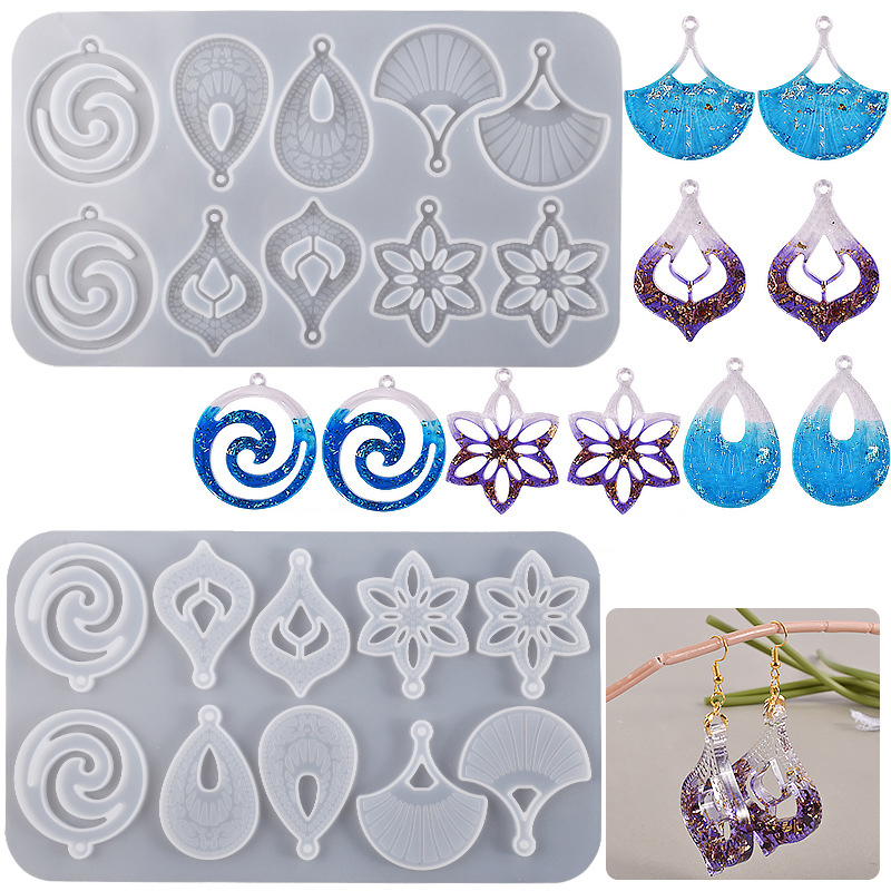 Hot Selling DIY Resin Water Droplet Fan Leaf Flower Pendant Earrings Silicone Mold Hollow Mold for Jewelry Making