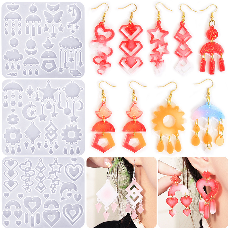 3Pcs DIY Resin Earrings Series Earrings Silicone Mold Love Heart Butterfly Cloud Pendant Earrings Jewelry Mold Factory Sales