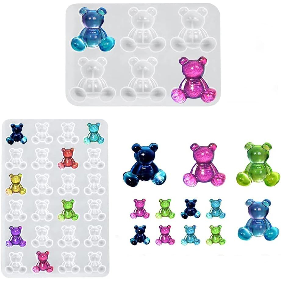 2Pcs 3D Bear Animal Silicone Molds for Casting Candy Fondant Cake Craft DIY DIY Crystal Epoxy Resin Mold Bear Earring Brooch Hairpin Mold
