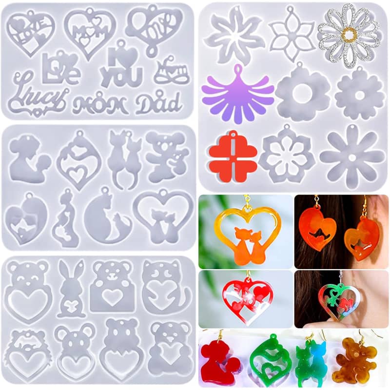 4 Shapes Mothers Day Resin Molds Silicone, Love Heart Earring Mold Daisy Flower Mom Resin Mold for Epoxy Resin Casting DIY Craft Jewelry Making