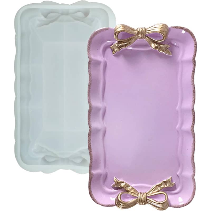 Bow Silicone Tray Resin Mold, Container Storage Tray Silicone Molds for Epoxy Resin, Display Rectangle Jewelry Plate Candle Holder Soap Dish Serving Board Mold 