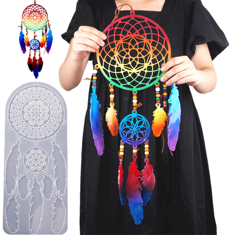 Large Dream Catcher Resin Mold, Dreamcatcher Silicone Mold for Epoxy Resin, Wall Hanging Feather Pendant Keychain Kit Ornament Making Mould, Resin Accessory Craft Home Decoration