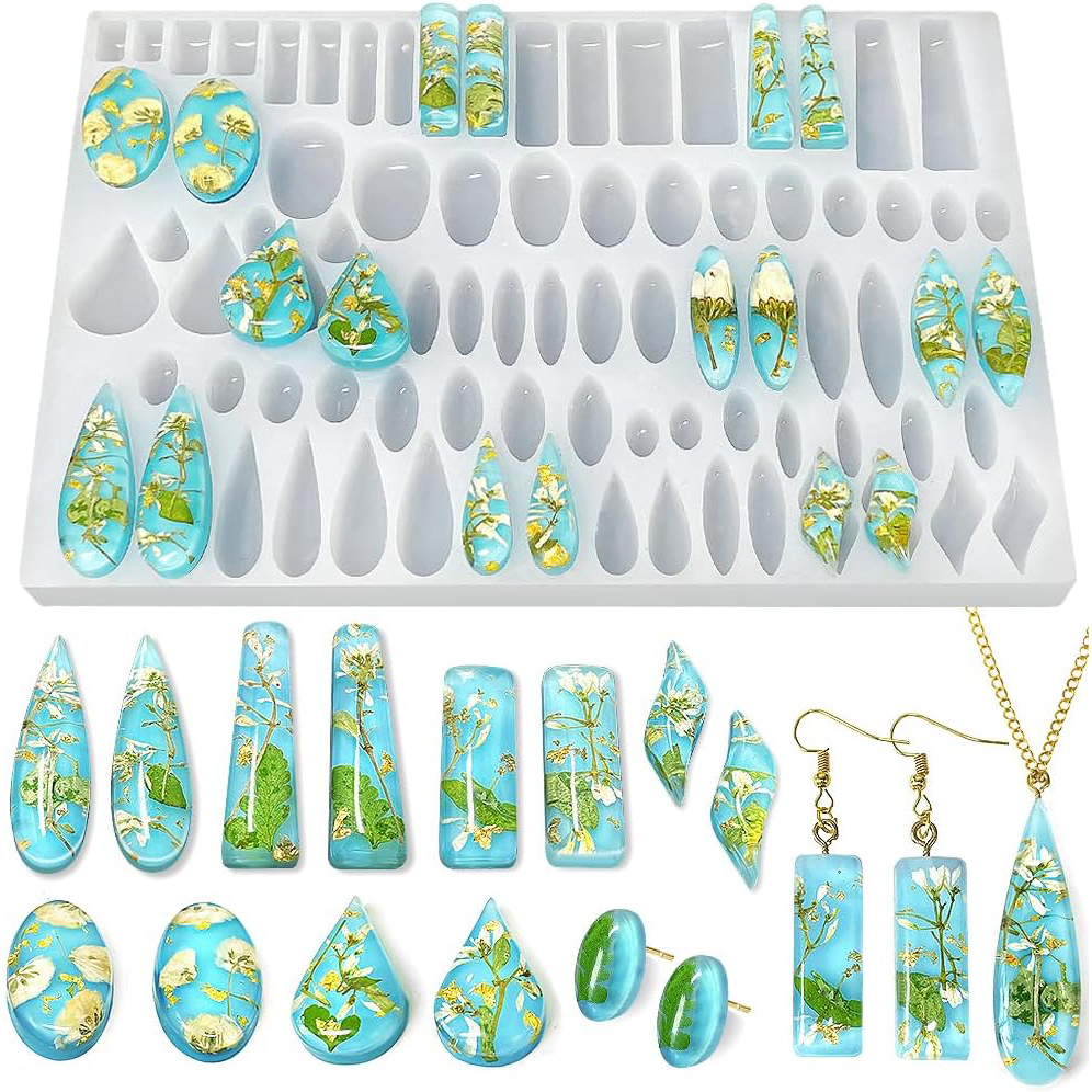 Stud Earrings Silicone Mold with 41 Paired Shapes, Rectangle Teardrop Dangle UV Resin Mold, Cabochon Jewelry Making Casting Mold