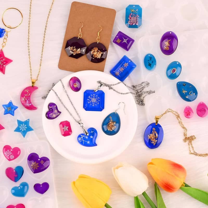 Actvty Earring Resin Mold with Holes, Silicone Pendant Epoxy Molds, Jewelry Molds for DIY Gem Cabochon, Earrings, Necklace, Jewelry, Keychain (4 Shapes)