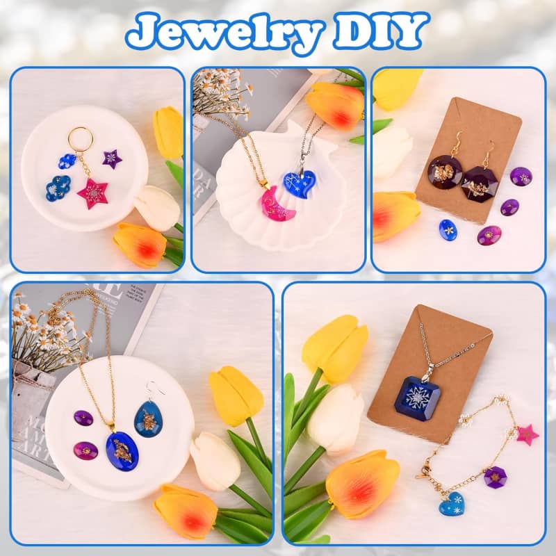 Actvty Earring Resin Mold with Holes, Silicone Pendant Epoxy Molds, Jewelry Molds for DIY Gem Cabochon, Earrings, Necklace, Jewelry, Keychain (4 Shapes)