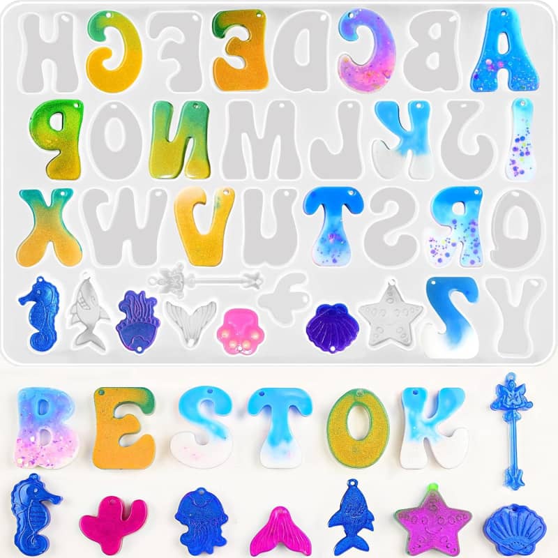 New Alphabet Resin Molds with Hole, Reversed Alphabet Silicone Molds for Epoxy Resin, Letter Resin Molds for Keychain Jewelry Pendant Making