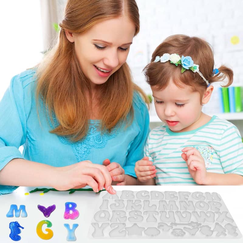 New Alphabet Resin Molds with Hole, Reversed Alphabet Silicone Molds for Epoxy Resin, Letter Resin Molds for Keychain Jewelry Pendant Making