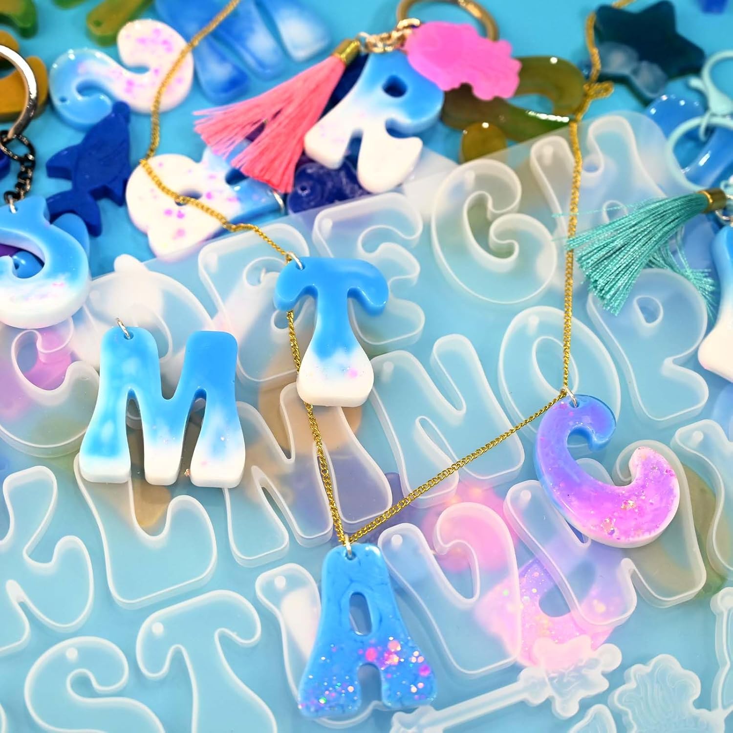 New Alphabet Resin Molds with Hole, Reversed Alphabet Silicone Molds for Epoxy Resin, Letter Resin Molds for Keychain Jewelry Pendant Making