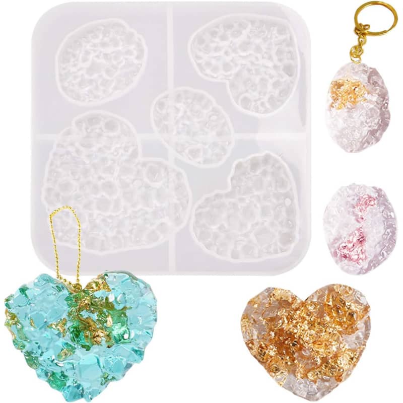 Crystal Stones Pendant Resin Molds, 5-Cavity Necklace Jewelry Silicone Molds for Epoxy Resin, DIY Casting Craft Mold for Keychain Jewelry Making