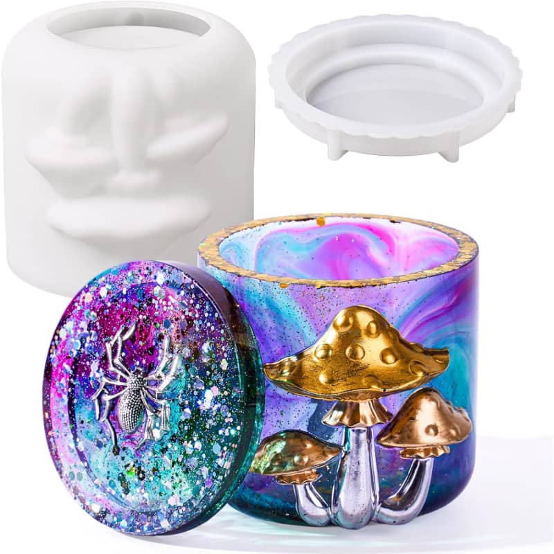 Mushroom Canister Silicone Molds with Lid for Epoxy Resin Casting Silicone Mould DIY Jewelry Organizer Trinket Storage Box Candy Container Candle Jar Flowerpot Cement Crafts Mold