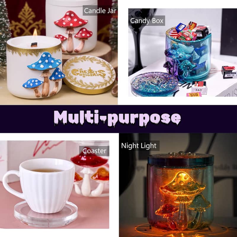 Mushroom Canister Silicone Molds with Lid for Epoxy Resin Casting Silicone Mould DIY Jewelry Organizer Trinket Storage Box Candy Container Candle Jar Flowerpot Cement Crafts Mold