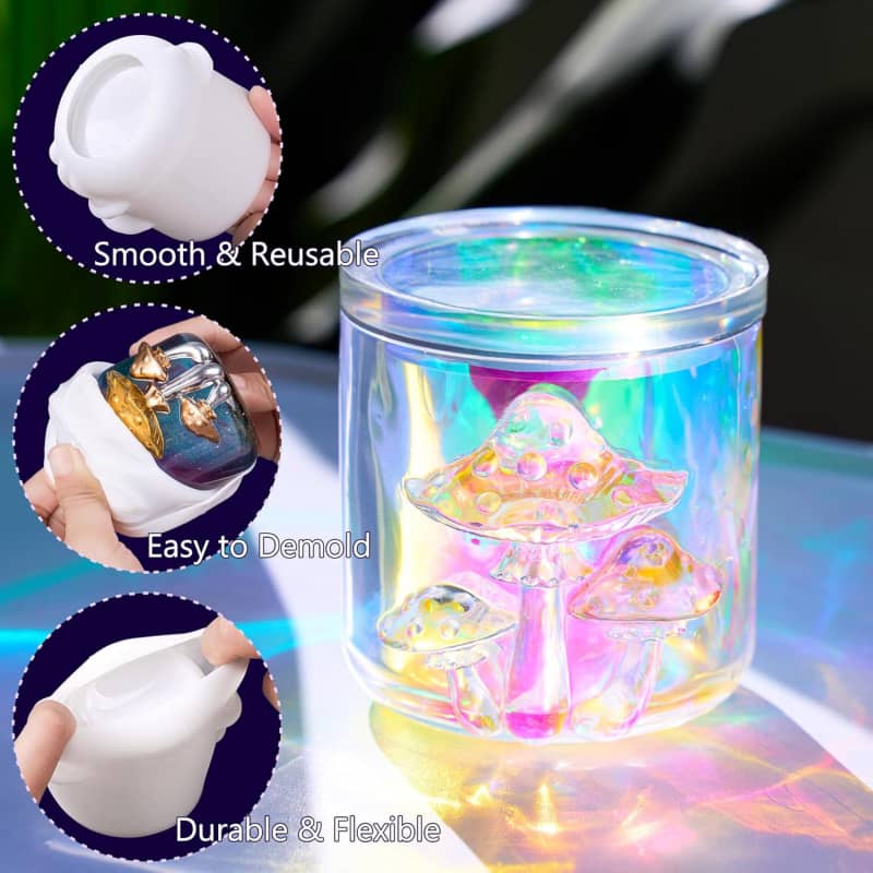 Mushroom Canister Silicone Molds with Lid for Epoxy Resin Casting Silicone Mould DIY Jewelry Organizer Trinket Storage Box Candy Container Candle Jar Flowerpot Cement Crafts Mold