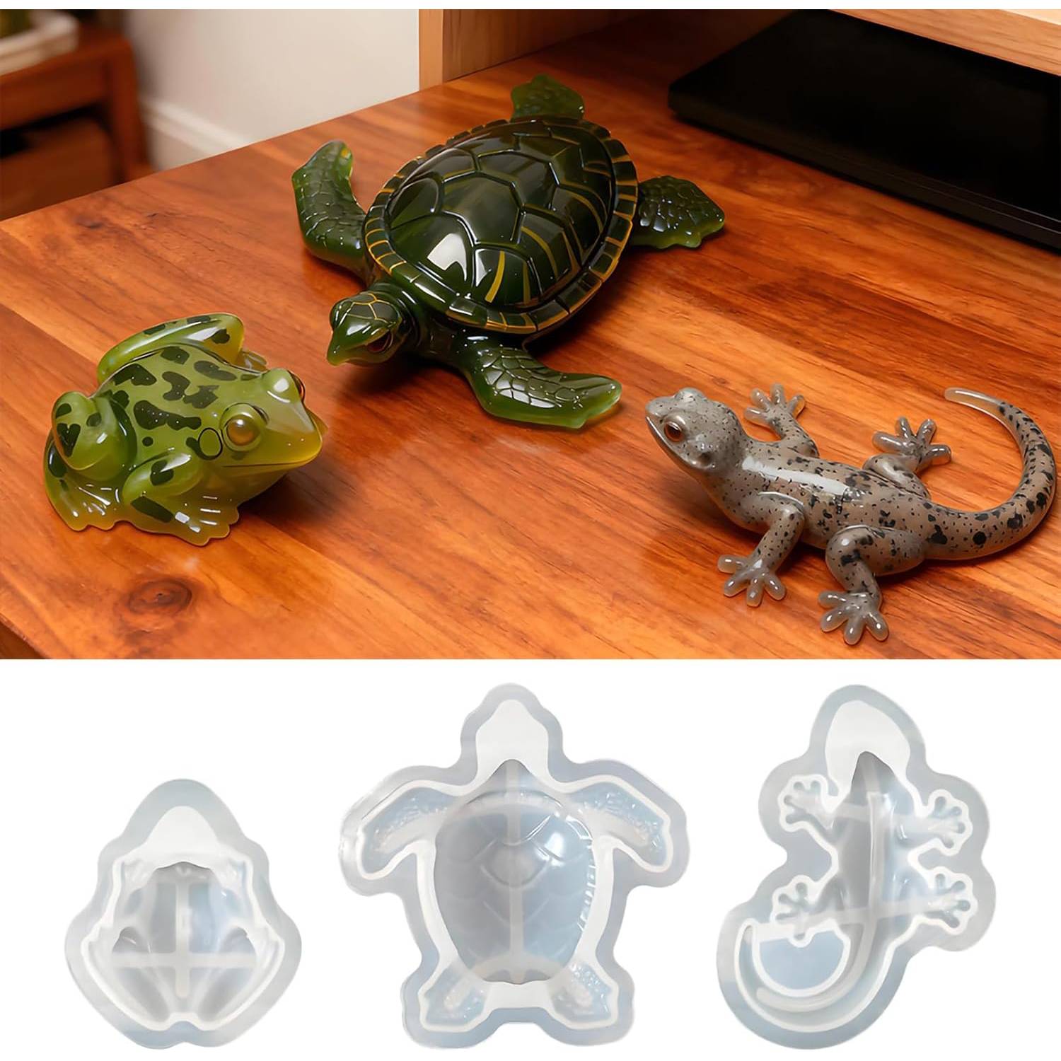 3ps Turtle Frog and Lizard Shapes Silicone Molds for Epoxy Resin 3D Lifelike Animal Molds DIY Art Craft Resin Casting Home Decoration