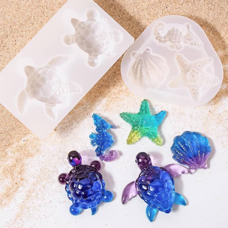 Shell Starfish Gypsum Candle Resin Casting Molds, Cute Sea Turtle Shape Epoxy Mold for DIY Craft, Keychain, Micro Landscape Decor