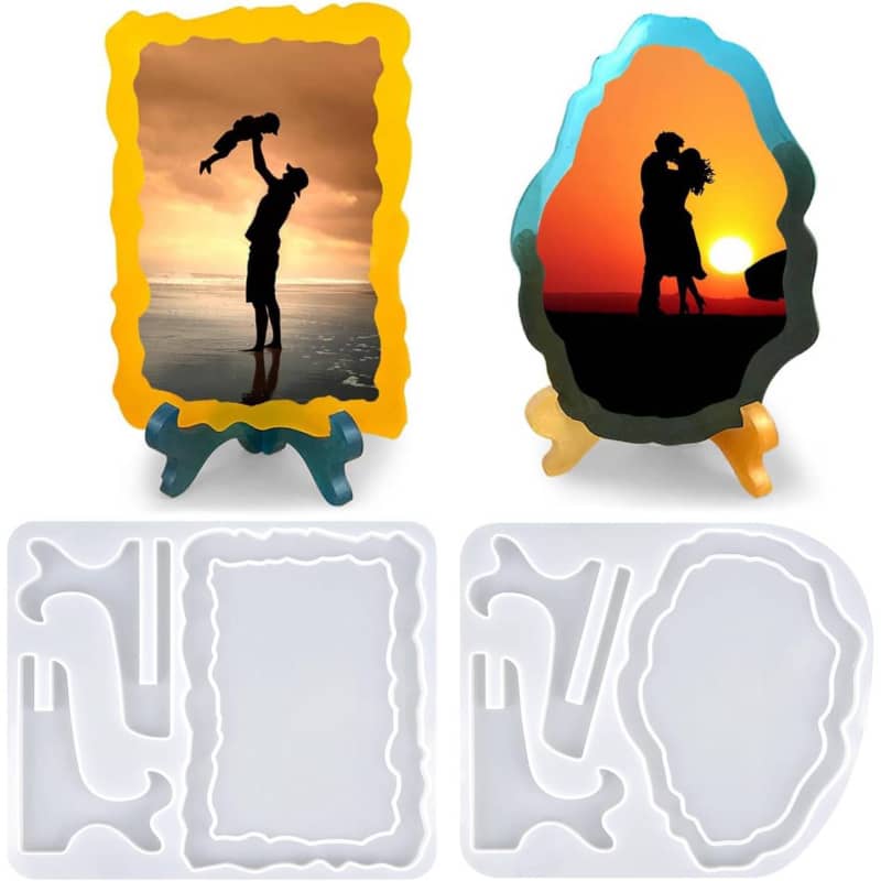 Frame Resin Molds with Stand Holder, Rectangle & Oval of Irregular Edge Frame Silicone Molds for Resin Casting, DIY Personalized Gifts Home Decor (2 Sets)