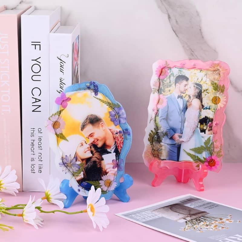 Frame Resin Molds with Stand Holder, Rectangle & Oval of Irregular Edge Frame Silicone Molds for Resin Casting, DIY Personalized Gifts Home Decor (2 Sets)