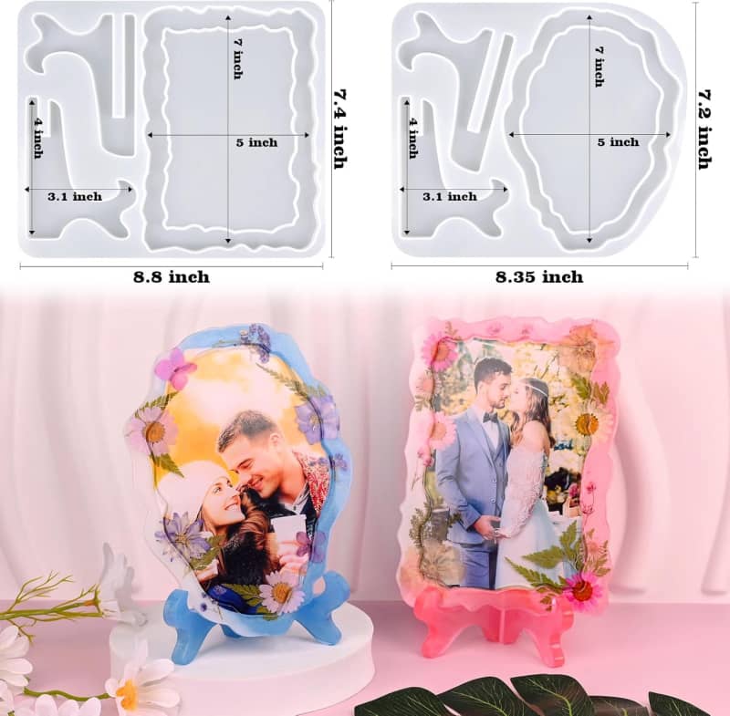 Frame Resin Molds with Stand Holder, Rectangle & Oval of Irregular Edge Frame Silicone Molds for Resin Casting, DIY Personalized Gifts Home Decor (2 Sets)