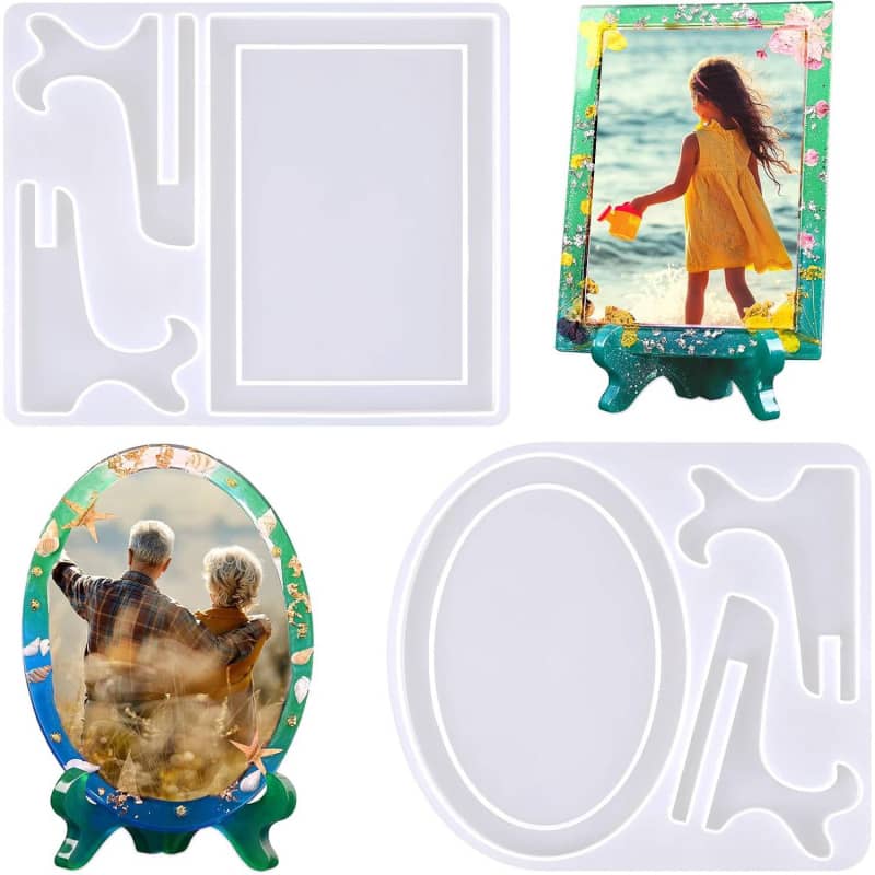 Frame Silicone Molds with Stand Holder, Rectangle & Oval Frame Molds for Resin Casting, DIY Personalized Photo Frame for Handmade Gifts Home Decor(2 Set)