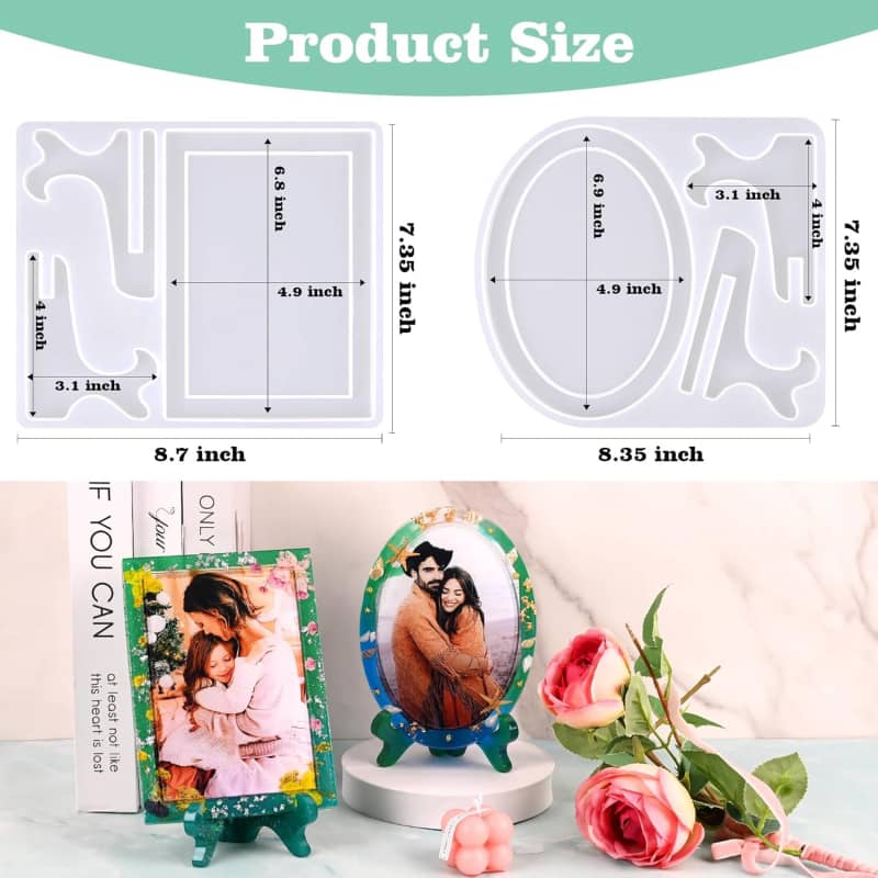 Frame Silicone Molds with Stand Holder, Rectangle & Oval Frame Molds for Resin Casting, DIY Personalized Photo Frame for Handmade Gifts Home Decor(2 Set)