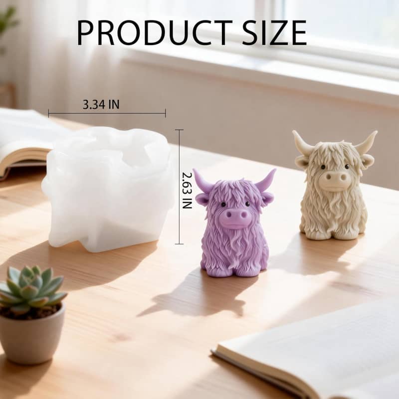 Highland Cow Silicone Molds 3D Cow Resin Candle Soap Making Mold Cow Ice Cube Silicone Molds Tray Fondant Chocolate Cake Decorating DIY Epoxy Casting Clay Mold