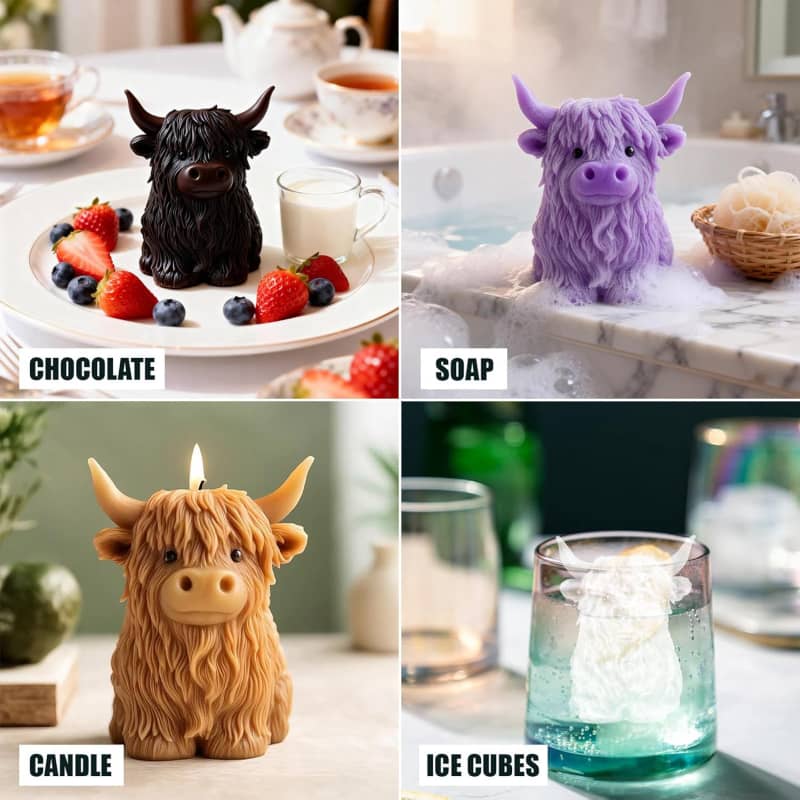 Highland Cow Silicone Molds 3D Cow Resin Candle Soap Making Mold Cow Ice Cube Silicone Molds Tray Fondant Chocolate Cake Decorating DIY Epoxy Casting Clay Mold