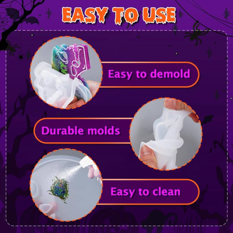 4Pcs Skull Coaster Resin Molds, Coaster Silicone Molds with Holder, Halloween Coaster Molds for Epoxy Resin, Skull Coasters Decoration for Festival, Ideal Gifts for Crafter and Artist