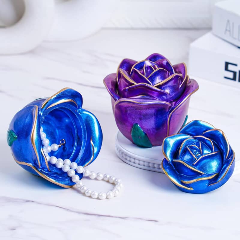 Rose Shape Candle Jar with Lid Concrete Mould Cement Planter Candle Vessels Candlestick Craft Gift Mold Resin Jar Molds Jewelry Container Flowerpot Casting Mould