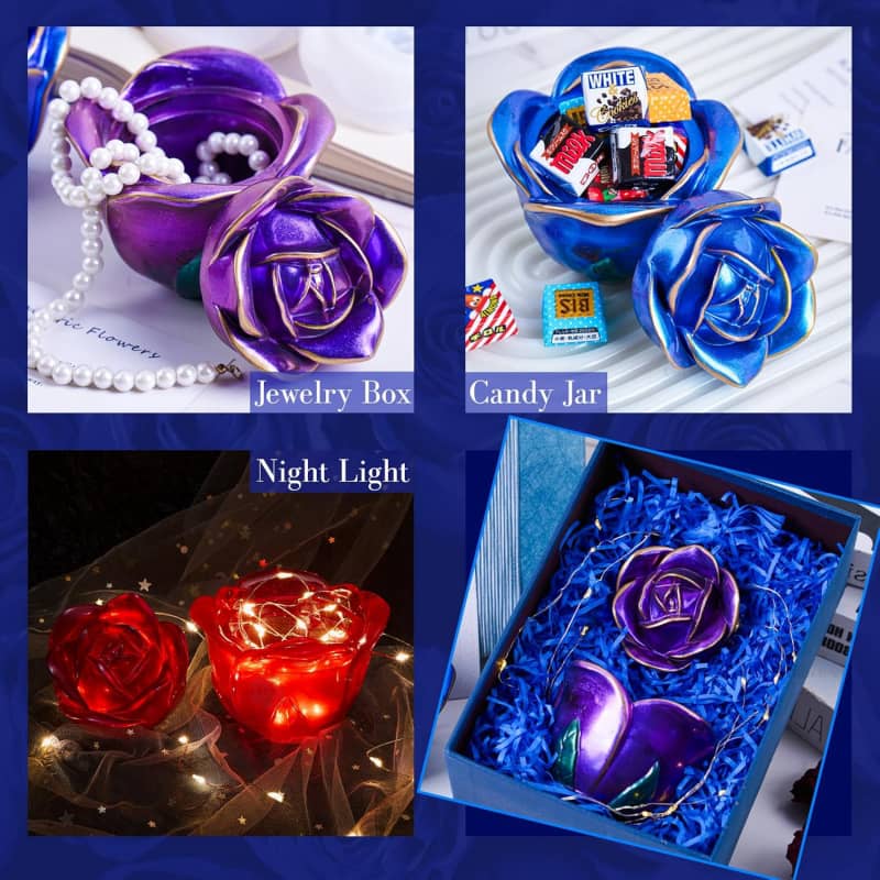 Rose Shape Candle Jar with Lid Concrete Mould Cement Planter Candle Vessels Candlestick Craft Gift Mold Resin Jar Molds Jewelry Container Flowerpot Casting Mould