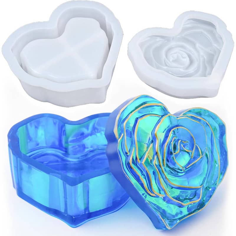 Heart Jar Resin Mold with Rose Lid Epoxy Resin Storage Box Casting Molds DIY Jewelry Candle Trinket Candy Container Silicone Mould