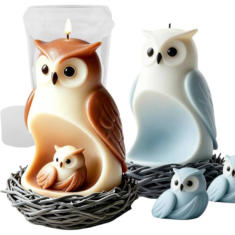 Owl Resin Candle Soap Molds, Cute Owl Silicone Molds Set, 3D Animal Mold for Chocolate Fondant Cake Decorating, Jewelry Pendant Keychain Epoxy Resin Casting