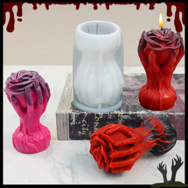 Hand Holding Rose Candle Mold, 3D Flower Silicone Mold for Candles Pillar Wax Plaster Epoxy Resin Craft Casting Gothic Home Décor