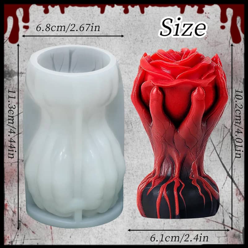 Hand Holding Rose Candle Mold, 3D Flower Silicone Mold for Candles Pillar Wax Plaster Epoxy Resin Craft Casting Gothic Home Décor