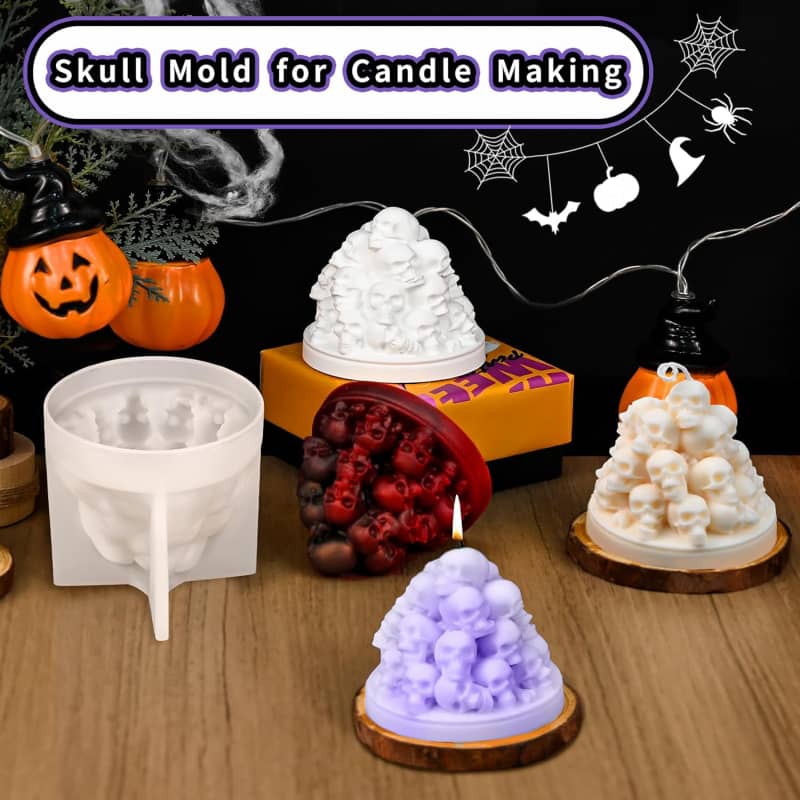 Skull Candle Molds for Candle Making, Halloween Silicone Mold for Epoxy Resin Candles Wax Soap Plaster Cement Concrete Home Party Decorations