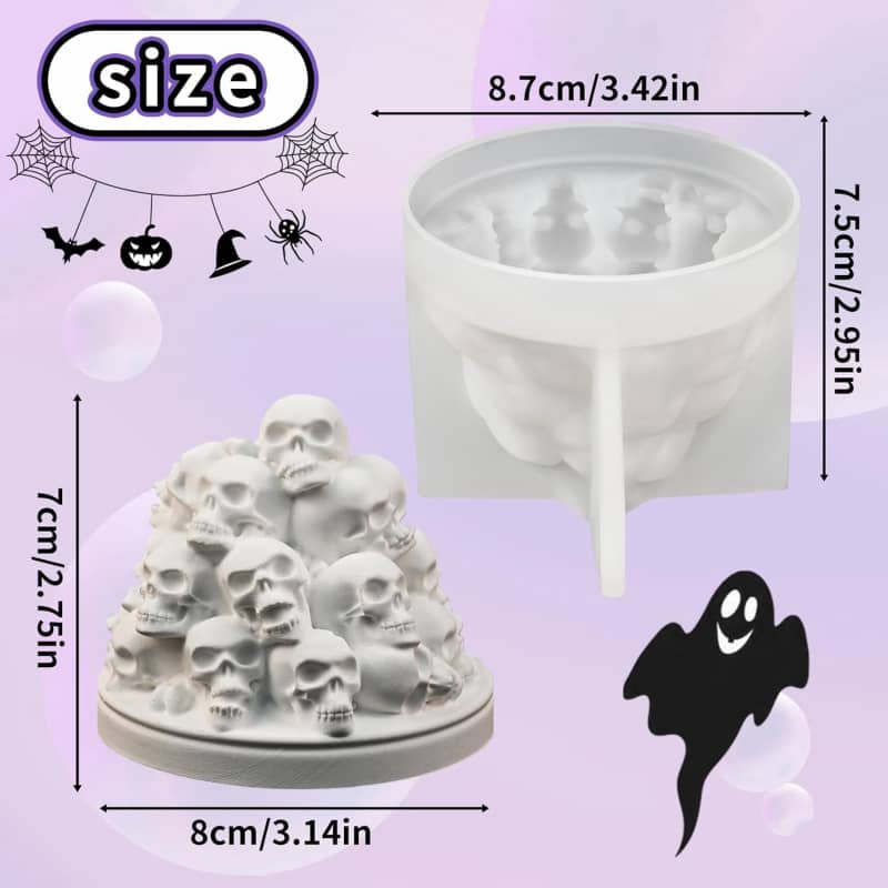 Skull Candle Molds for Candle Making, Halloween Silicone Mold for Epoxy Resin Candles Wax Soap Plaster Cement Concrete Home Party Decorations