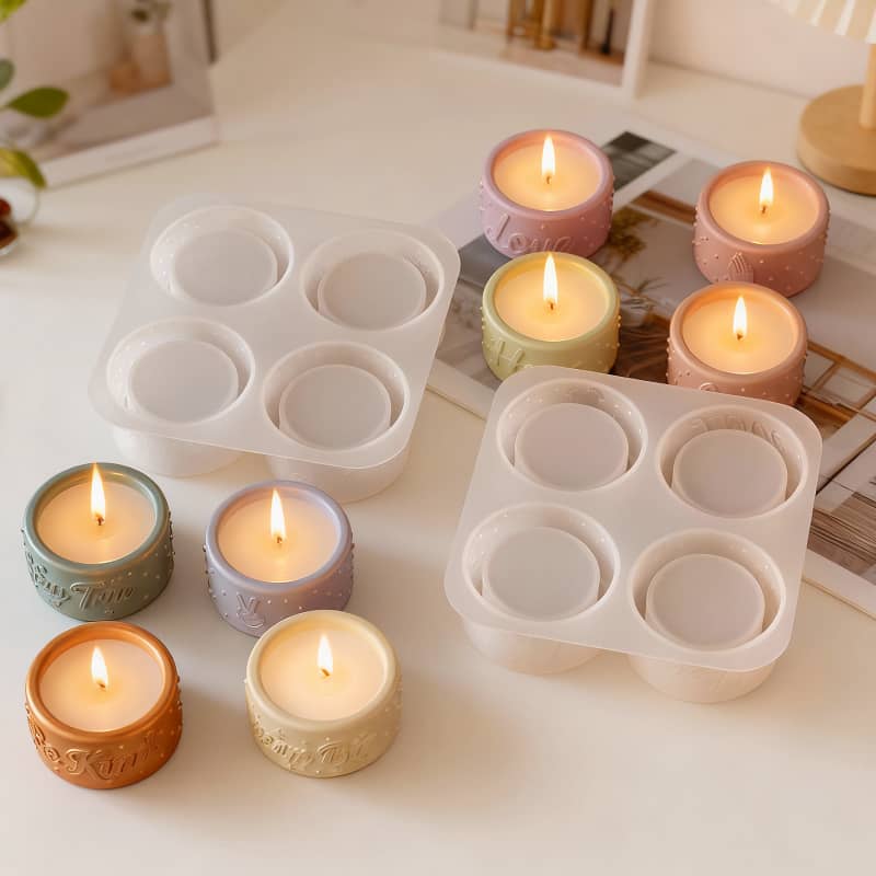 Relief English word gesture candle cup silicone mold DIY plaster polka dot four-candle holder decorative silicone mold