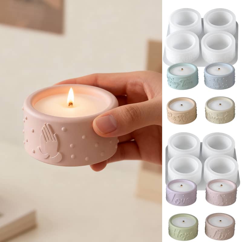Relief English word gesture candle cup silicone mold DIY plaster polka dot four-candle holder decorative silicone mold