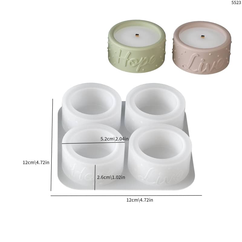 Relief English word gesture candle cup silicone mold DIY plaster polka dot four-candle holder decorative silicone mold