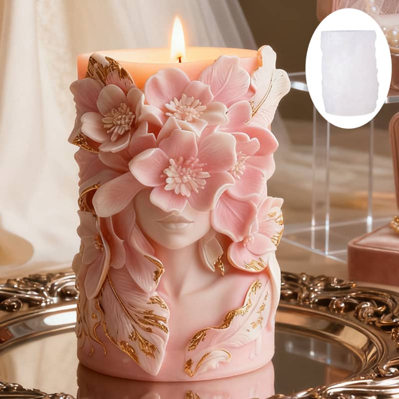 Relief column candle mold - waves, flowers, butterflies - pillar scented home decoration - flower cylinder Silicone mold
