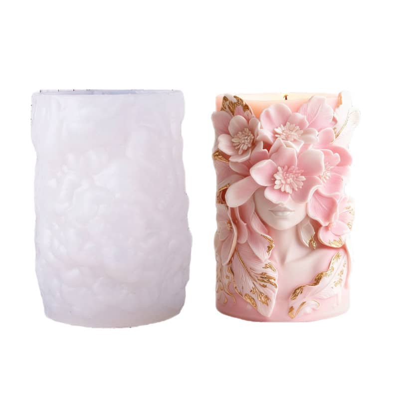 Relief column candle mold - waves, flowers, butterflies - pillar scented home decoration - flower cylinder Silicone mold